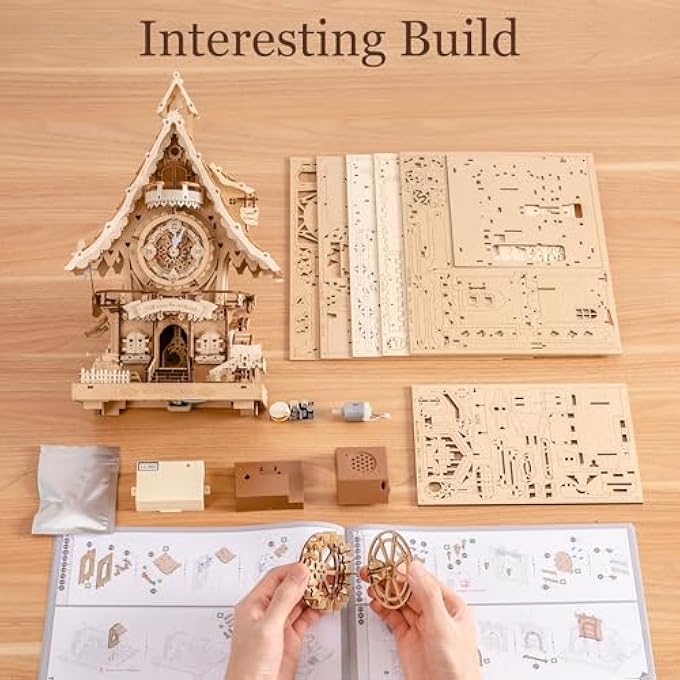 3D PUZZLE CUCKOO CLOCK FOR ADULTS,WOODEN PUZZLE MODEL KITS TO BUILD,WORKING CLOCK WITH CUCKOO SOUND,HOME DECOR CRAFT,GIFT FOR TEENS & ADULTS,LC901 (WOOD COLOR) - Image 2